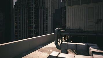 Rooftop view of a city skyline with urban architecture during daylight video