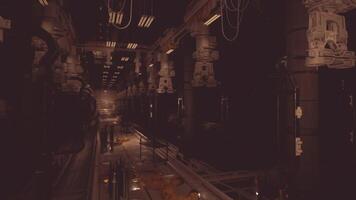 Dark industrial corridor with robotic machinery in a futuristic setting video
