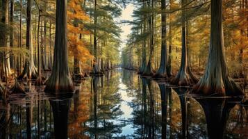 mirror swamp cypress trees photo