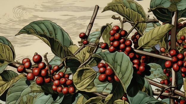 close hand drawn coffee field photo