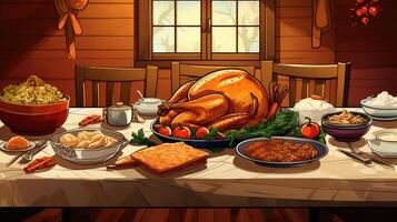 roasted thanksgiving table cartoon photo