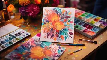 floral notebook on table photo