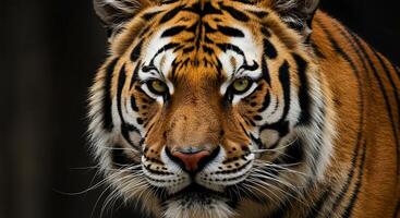 A close up of a tiger's face photo