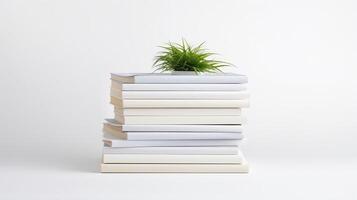 minimalist stack of books white background photo