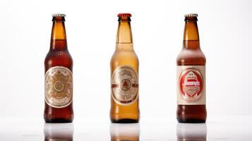 row beer bottle white background photo