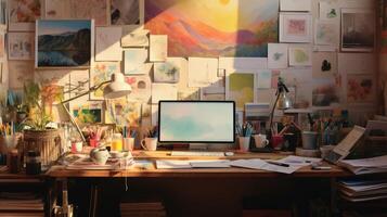creative desk workspace photo