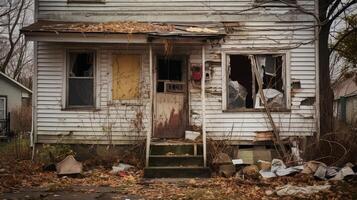 neglect abandoned house boarded up photo