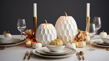 setting white pumpkin table photo