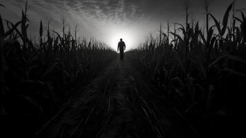 silhouette black and white corn field photo