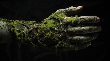 weathered black hand holding device photo