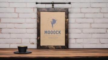 rustic poster table mockup photo