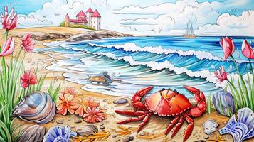 whimsical beach coloring book photo