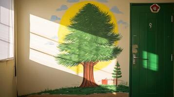 door pine tree drawing photo