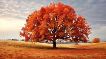 reds tree in a field photo