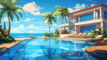 view cartoon house pool photo