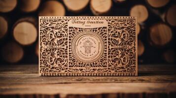 intricate wood plank invitation photo