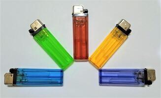 Gas lighters use liquids such as naphtha or butane, the size of the flame can be adjusted so that its not dangerous photo