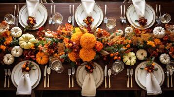 pumpkins fall table top view photo