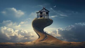 surreal house question mark photo