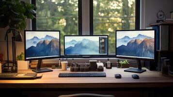 monitors developer desk photo