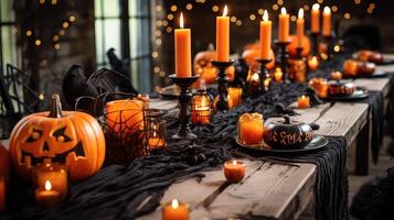 decor rustic wood table halloween photo
