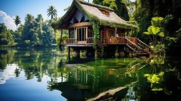 reflecti house on water photo