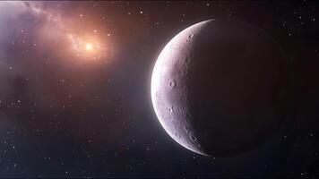 A large, round, white planet with a small, orange planet in the background photo