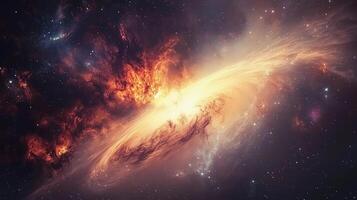 A galaxy with a large yellow star in the center. The star is surrounded by a lot of stars and a lot of space photo