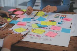 People working on a project with sticky notes photo