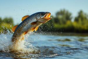 Asp fish jumping out of water and making splash photo