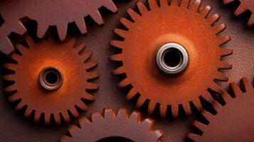 Rusty gears working together creating a complex mechanism photo