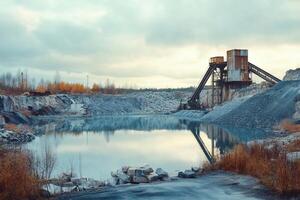 Abandoned Quarry with Reflective Water Surface photo