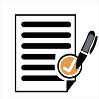 Editing and Task Completion Icon - Document with Magnifying Glass and Check Mark vector
