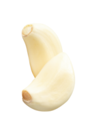 A vertical stack of two peeled garlic cloves isolated with clipping path in file format png