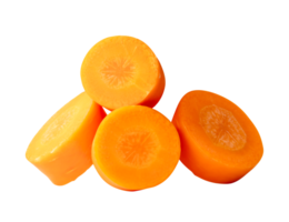 Beautiful orange carrot slice in circle shape in strange stack isolated with clipping path in file format png