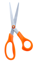 Medium open multipurpose scissors with orange handle in vertical isolated with clipping path in file format png