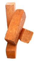 Four old red or orange bricks in vertical stack isolated with clipping path in file format png