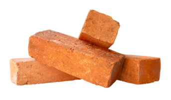Four old red or orange bricks in strange stack isolated with clipping path in file format png