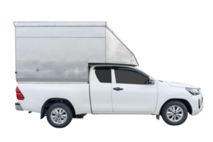 A white delivery pickup truck with cab isolated with clipping path in file format png