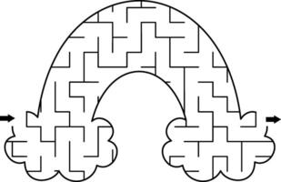 Geometrical maze for kids shaped as rainbow. Fairytale or unicorn themed preschool printable activity. Simple magic or fantasy labyrinth game puzzle vector