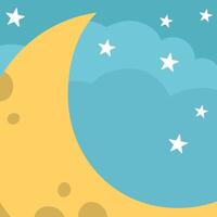 blue abstract background with clouds, stars, half moon. Magic or fantasy world scene with place for text. Cute fairytale square nature landscape for card. Night sky illustration for kids vector