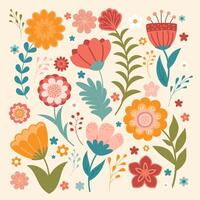 Groovy abstract flower posters. Floral doodle patterns. illustration of colorful hand-drawn flowers and leaves in a whimsical style. vector