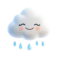 3D Cartoon Cloud with Smiling Face and Raindrops Falling Isolated on transparent Background png