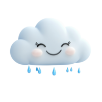 3D Cartoon Cloud with Smiling Face and Raindrops Floating Isolated on transparent Background png