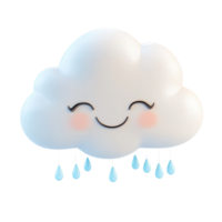 3D Cartoon Cloud with Raindrops and a Smiling Face Isolated on transparent Background png