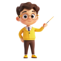 3D Cute Cartoon Male Teacher Explaining Math with Fun Isolated on transparent Background png