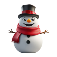 3D Cartoon Snowman with a Red Scarf and Top Hat in a Cheerful Pose Isolated on transparent Background png
