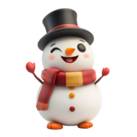 3D Cartoon Snowman with a Scarf and Top Hat Smiling and Ready for Winter Fun Isolated on transparent Background png