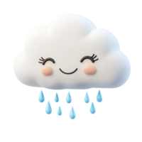 Playful 3D Cartoon Cloud with Smiling Face and Raindrops Isolated on transparent Background png