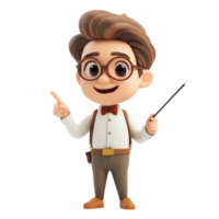 Fun 3D Cartoon Male Teacher Explaining Math Concepts Isolated on transparent Background png